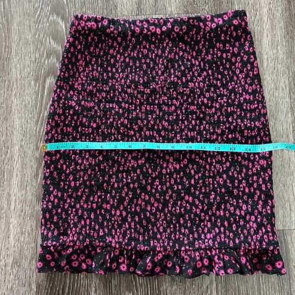 The Kooples Ditsy Flower Black Pink Floral Smocked Mini Skirt Size 1‎ Ruffle Hem - Picture 16 of 16